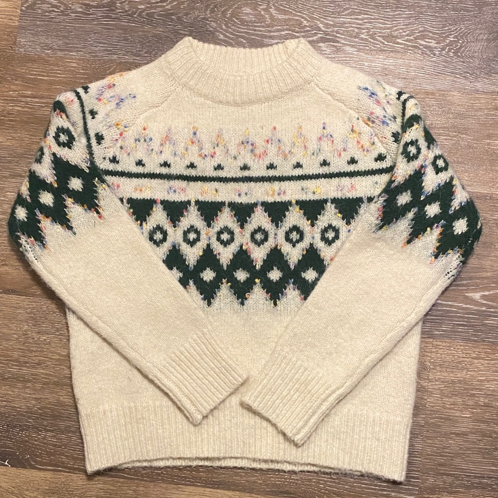 Staccato Cream and Green Patterned Sweater
